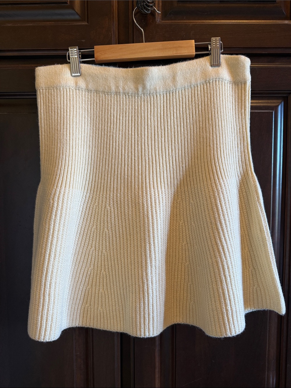 Zara Cream Knit Ribbed Flared Skirt